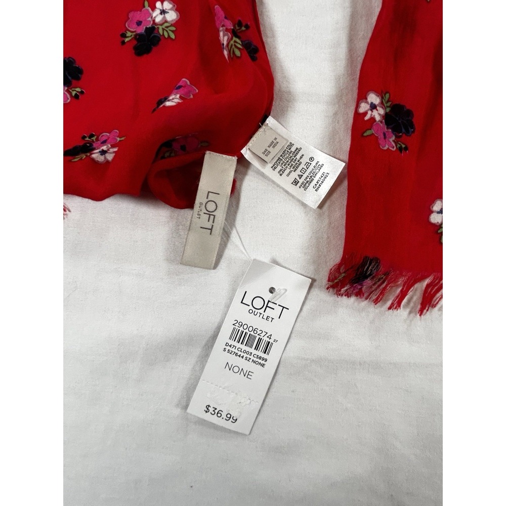 NEW Loft Springtime Floral Red Scarf 28" x 72" Fringe Lightweight - Picture 3 of 5